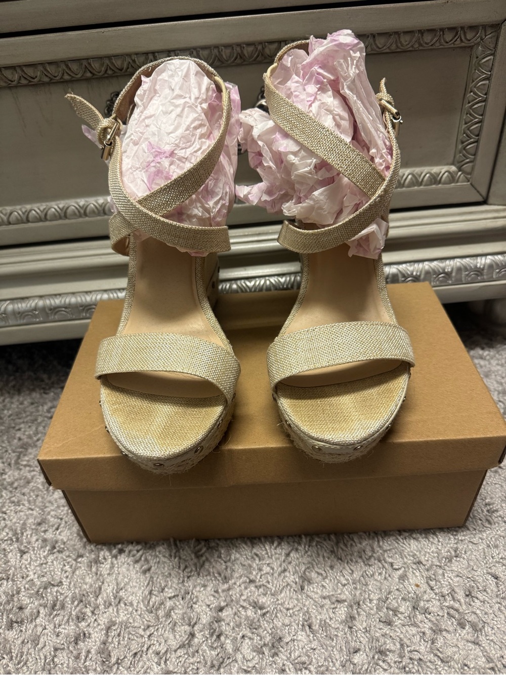 JustFab Natural Woven Espadrille Wedge Sandals